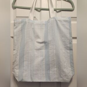 Handmade Blue/White Stripe Seersucker Cotton Tote Bag